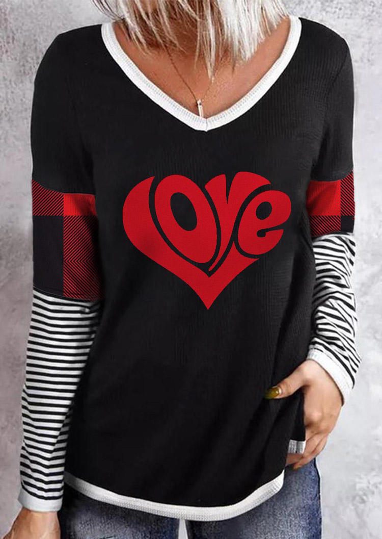 

Valentine Love Plaid Striped Blouse - Black, 526783