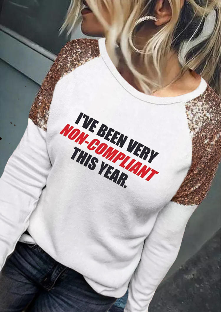 

I've Been Very Non-compliant Sequined Blouse - White, 526976
