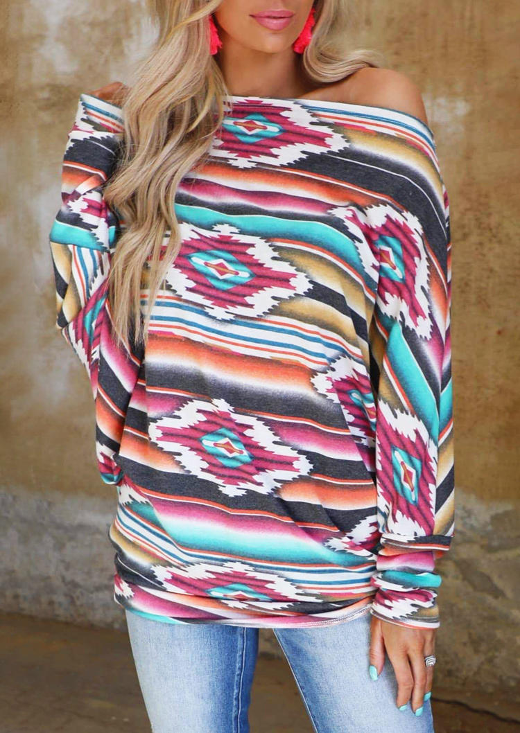 

Aztec Geometric Long Sleeve Blouse, Multicolor, SCM000022