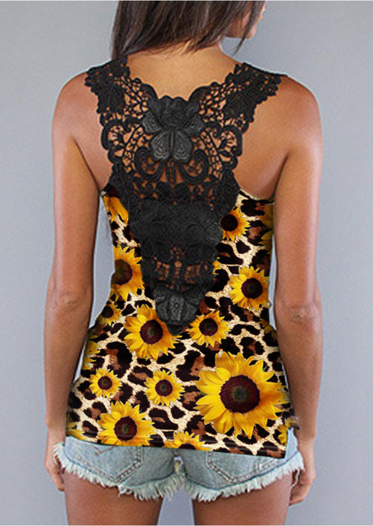 

Lace Sunflower Leopard Sleeveless Tank, Multicolor, SCM000141
