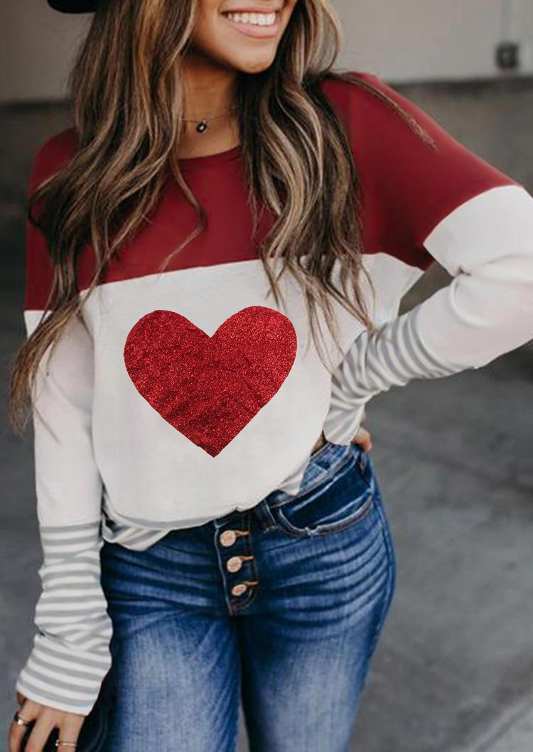 

Valentine Love Heart Striped Blouse - Red, 525486