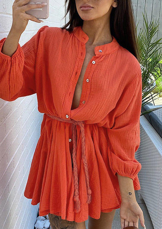 Kaufen Button Long Sleeve Mini Dress - Orange. Bild