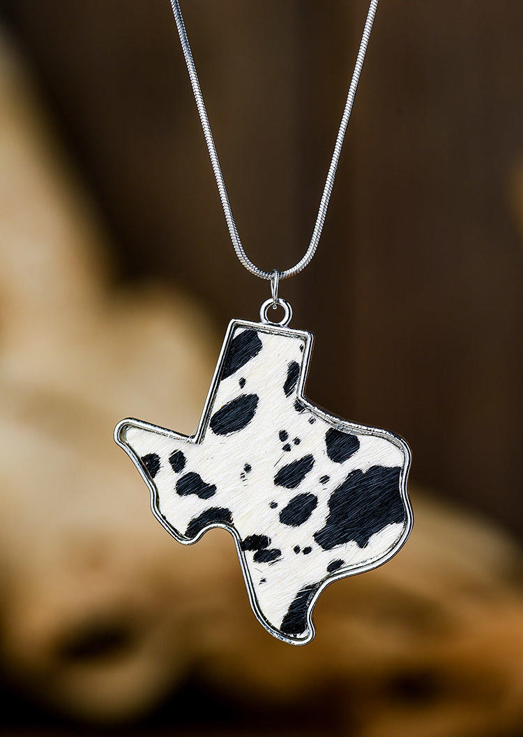 

Cow Texas Map Alloy Pendant Necklace - Silver, 526460