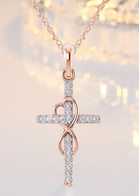 

Infinite Heart Rhinestone Cross Pendant Necklace, Gold;silver;rose red, 526616