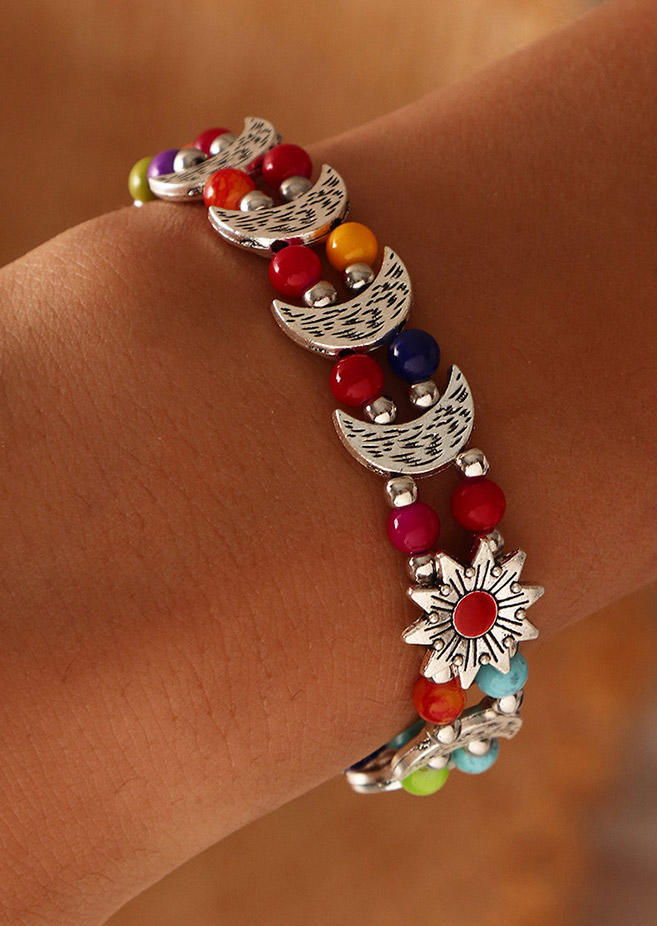 

Colorful Beading Floral Alloy Bracelet, Pattern1;pattern2, 526658