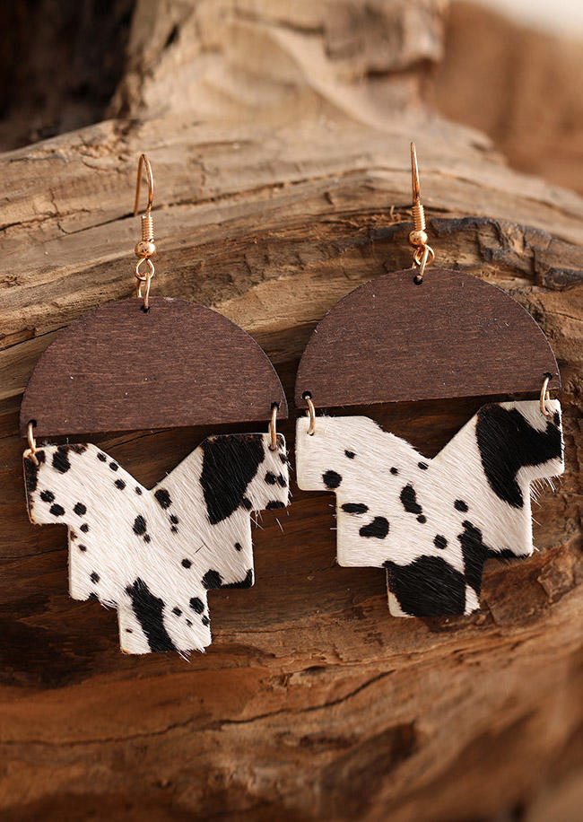 

Cow Splicing Hollow Out Wooden Earrings, Multicolor, 526684