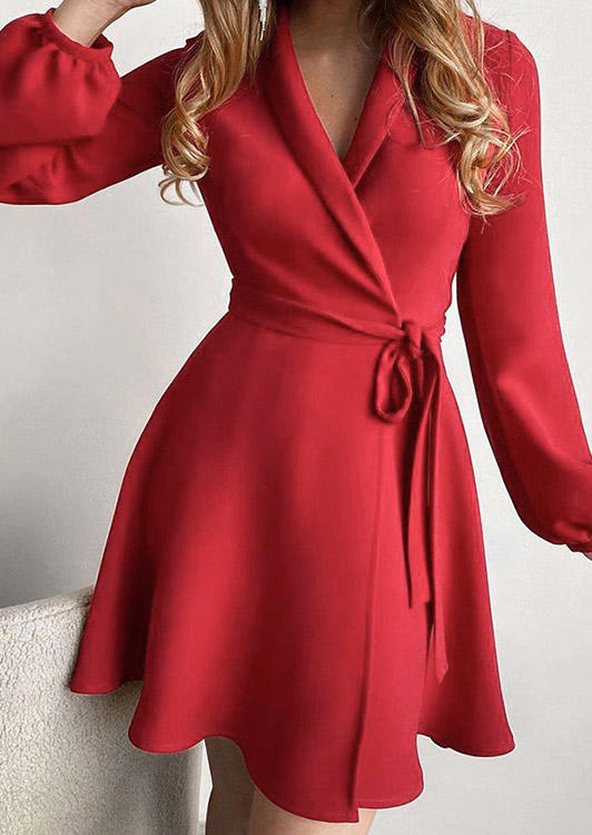 

Wrap V-Neck Long Sleeve Mini Dress - Red, 526787