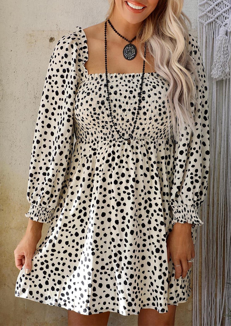 Polka Dot Leopard Smocked Mini Dress