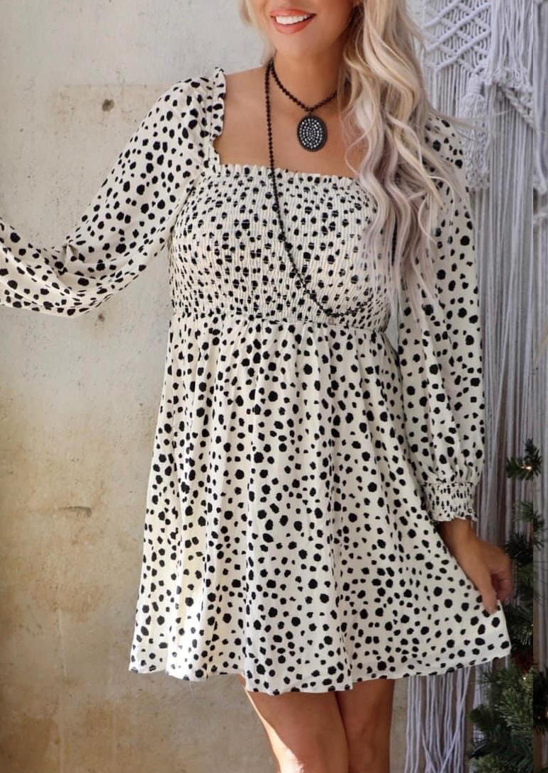 Polka Dot Leopard Smocked Mini Dress