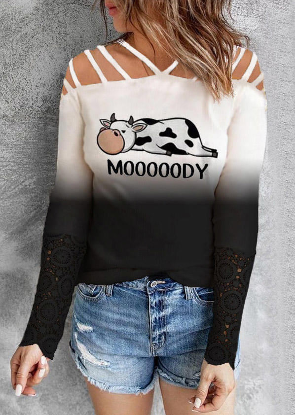 

Cow Mooooody Gradient Cold Shoulder Blouse - Black, 527075