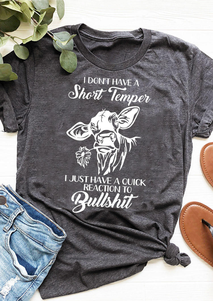 

I Don't Have A Short Temper Steer Skull T-Shirt Tee - Gray, 526135