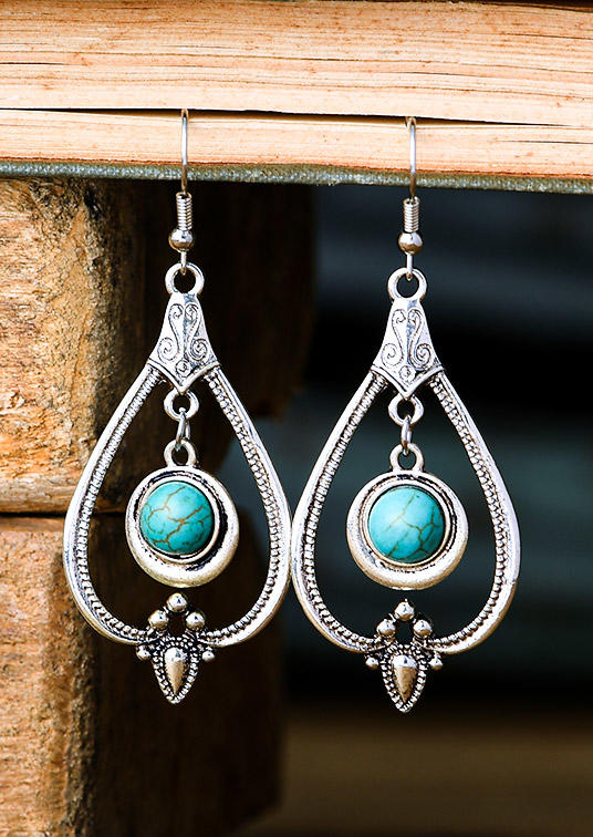 

Turquoise Hollow Out Water Drop Earrings, Silver, 526521