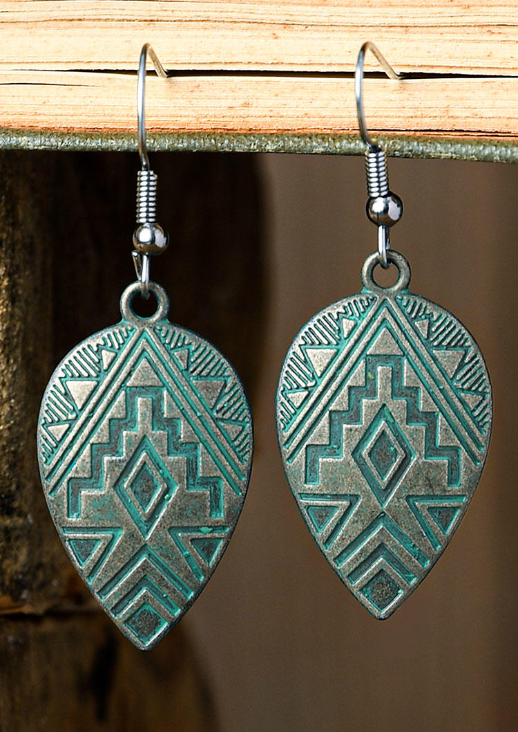 

Western Aztec Geometric Hook Earrings, Silver, 526537
