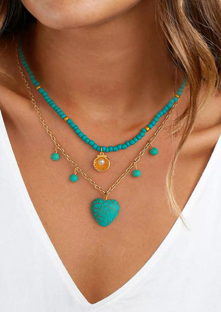 

Turquoise Beading Dual-Layered Pendant Necklace, Multicolor, 526885