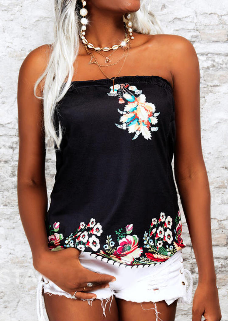 

Floral Strapless Tank - Black, SCM000108
