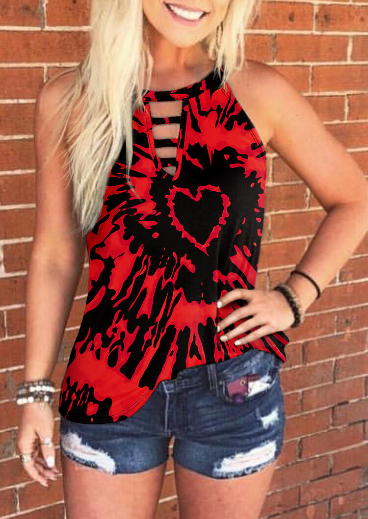 

Tie Dye Hollow Out Heart Tank, Multicolor, SCM000199