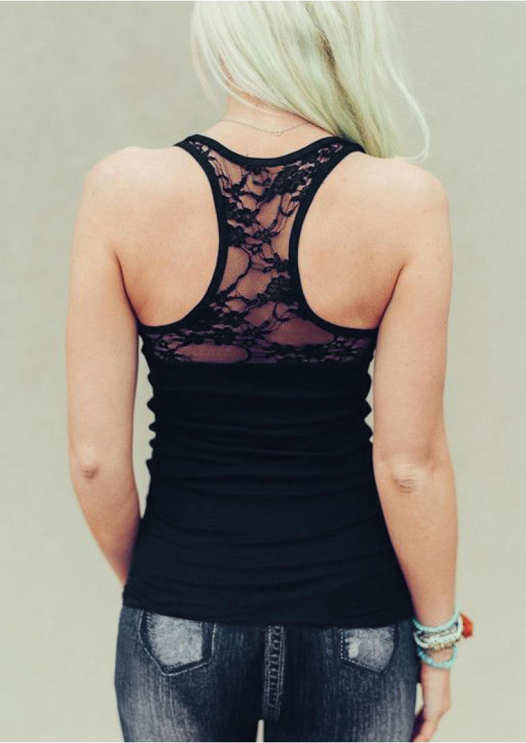 

Lace Splicing Racerback Tank - Black, SCM000162