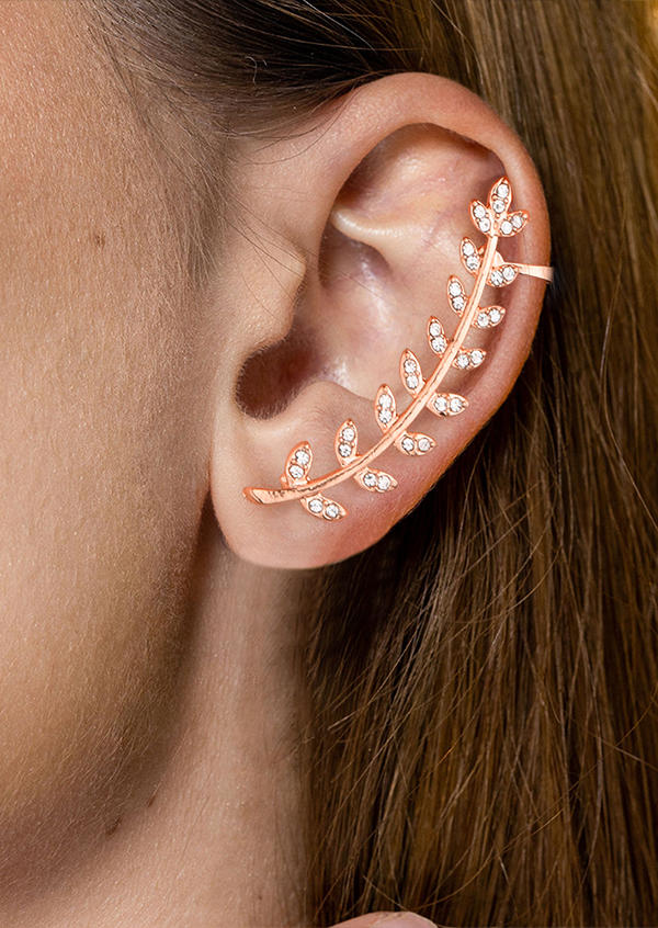 

Rhinestone Laurel Leaf Hoop Earrings, Gold;silver;rose red, 526593