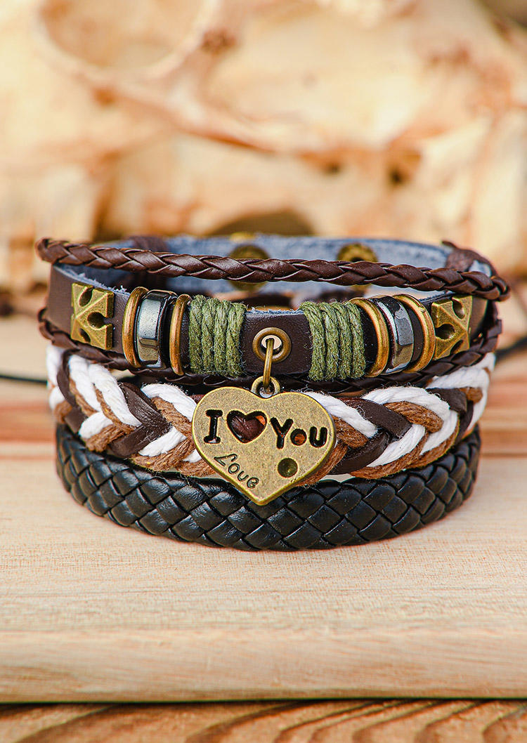 

3Pcs Valentine I Love You Heart Woven Bracelet, Multicolor, 526633