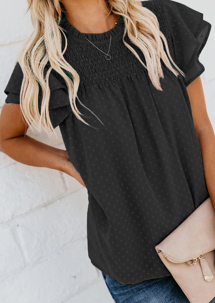 

Polka Dot Ruched Blouse - Black, 526735