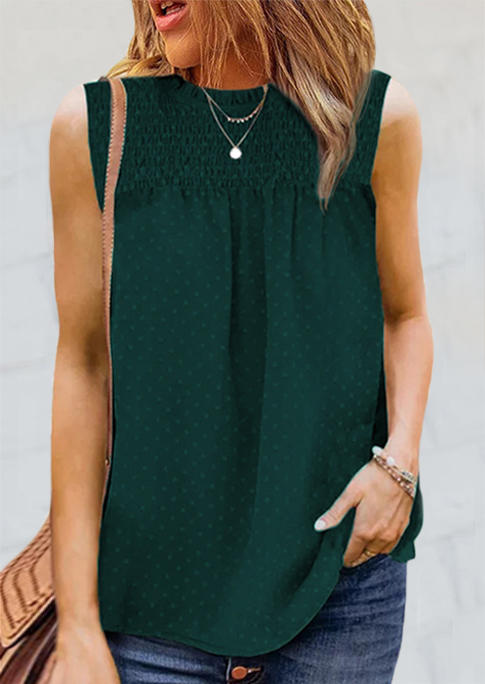 

Smocked Dotted Swiss Casual Tank - Dark Green, 526736