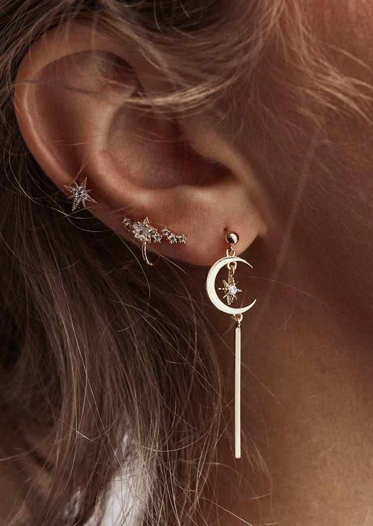 

Moon Star Rhinestone Earrings, Gold, 526896