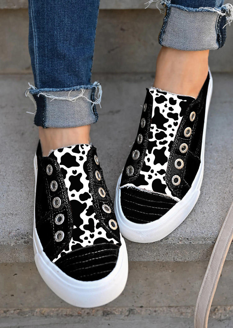 

Cow Slip-On Round Toe Sneakers - Black, 526905