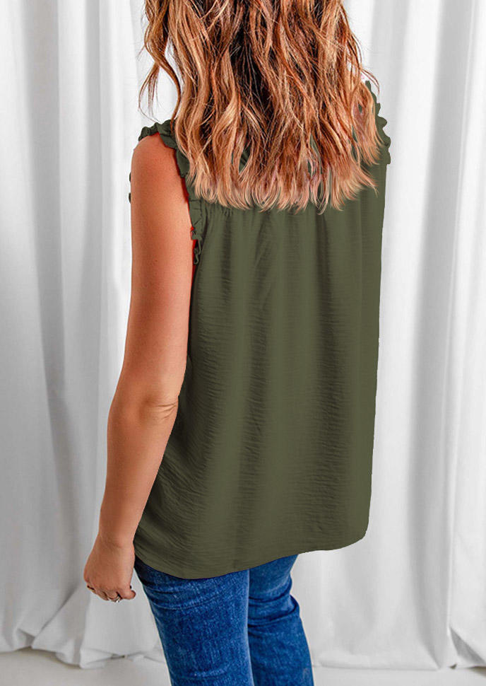 Smocked Button Ruffled Tank - Army Green