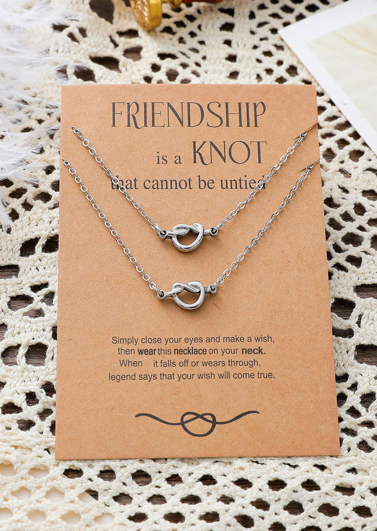 

2Pcs Knot Alloy Pendant Necklace, Silver, 526937