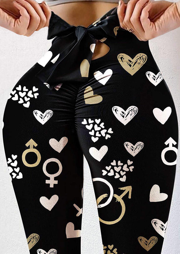 

Valentine Heart Ruched Bowknot Activewear Leggings - Black, 526997