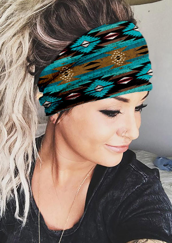 

Aztec Geometric Yoga Wide Headband, Cyan, 527000