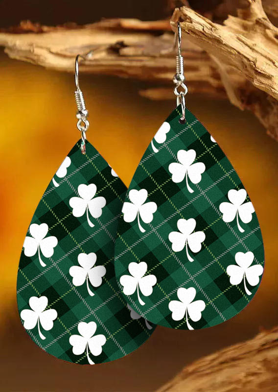 

St. Patrick's Day Shamrock Plaid Earrings, Green, 527046