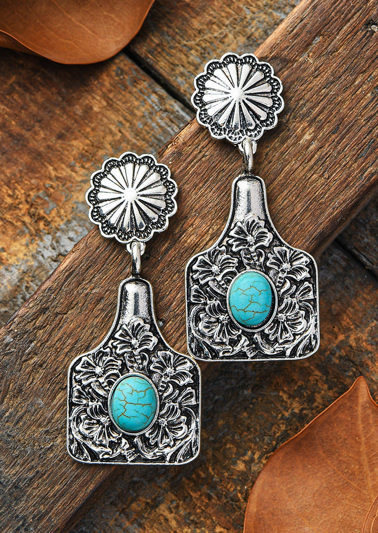 

Turquoise Floral Alloy Earrings - Silver, 526636