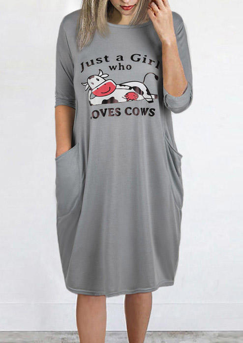 

Just A Girl Who Loves Cows Pocket Mini Dress - Gray, 526644