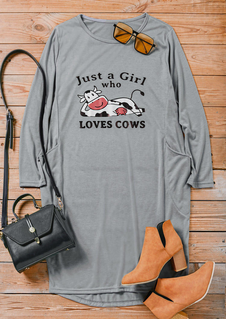 Just A Girl Who Loves Cows Pocket Mini Dress - Gray