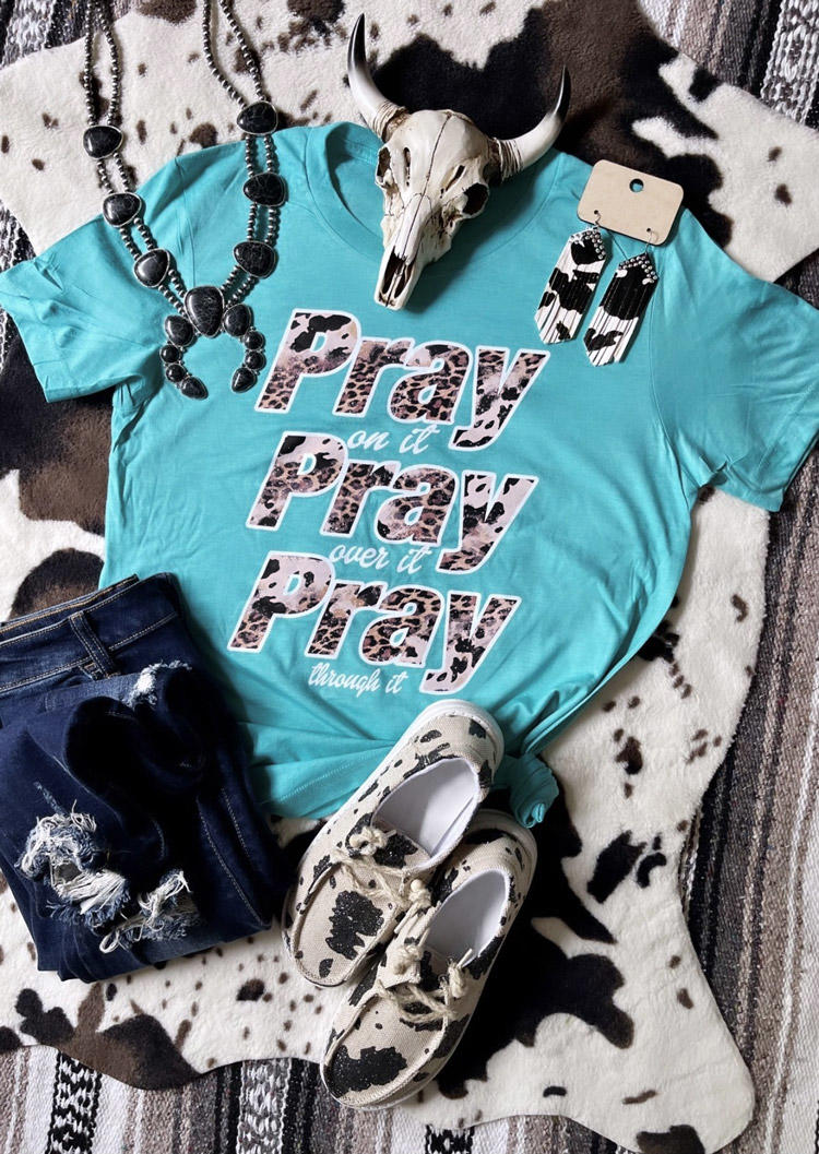 Buy Pray On It Leopard O-Neck T-Shirt Tee - Blue. Picture