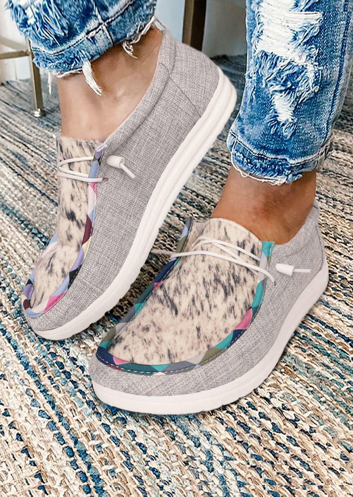 

Lace Up Round Toe Flat Sneakers - Gray, 526737