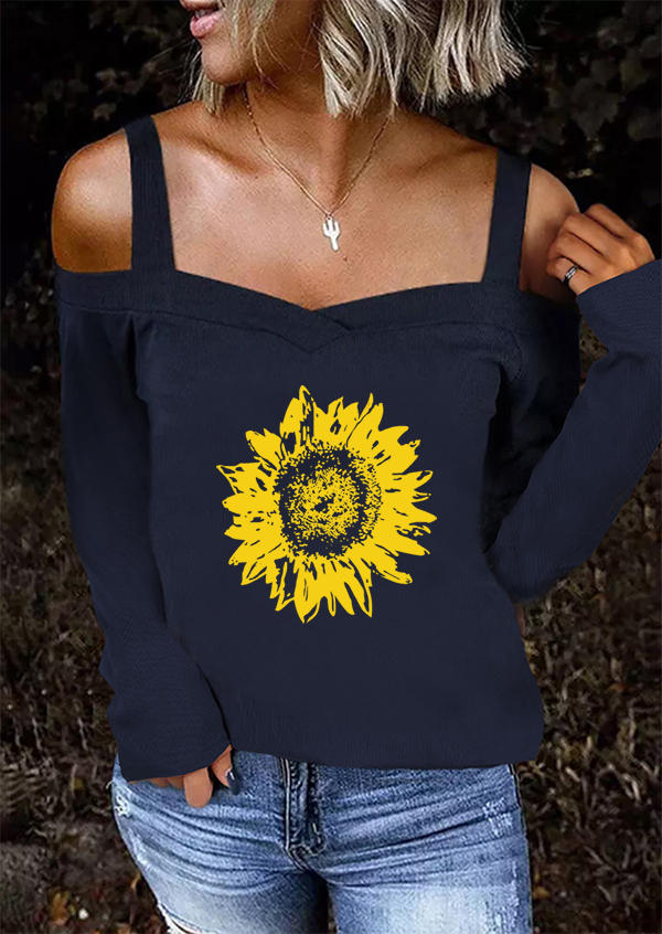 Sunflower Cold Shoulder Sweater - Navy Blue