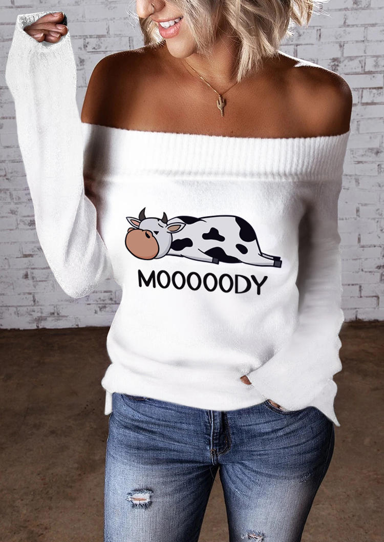 

Mooooody Cow Off Shoulder Sweater - White, 526975