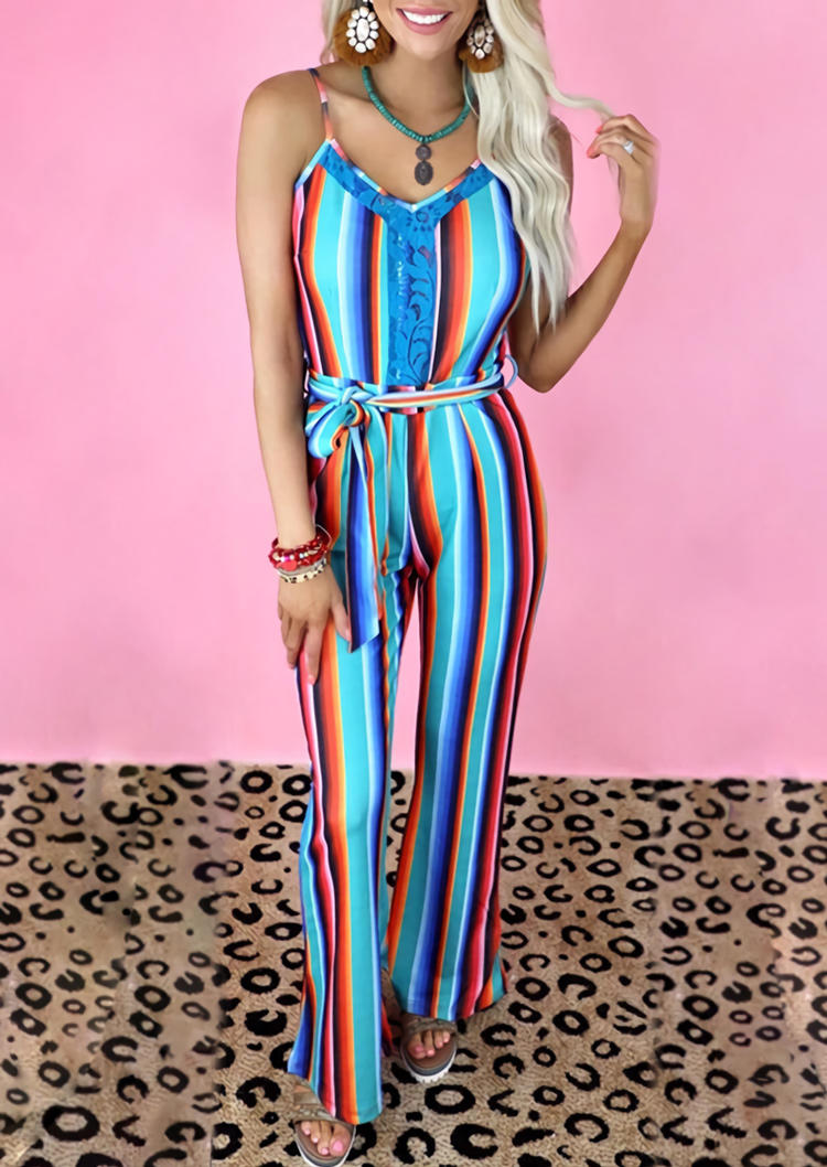 

Lace Serape Striped Spaghetti Strap Jumpsuit, Multicolor, 527009