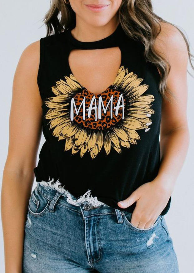

Mama Sunflower Leopard Hollow Out Tank - Black, 527074