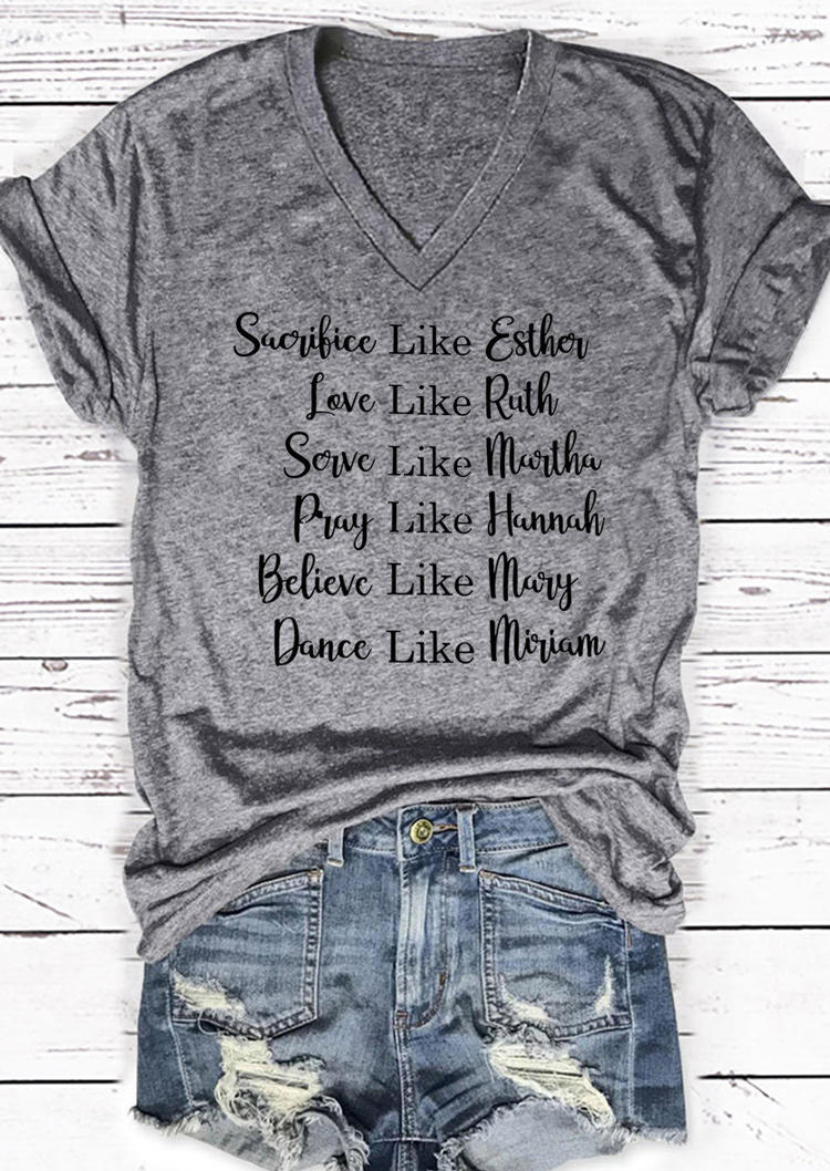 

Sacrifice Like Esther Love Like Ruth V-Neck T-Shirt Tee - Gray, 527414