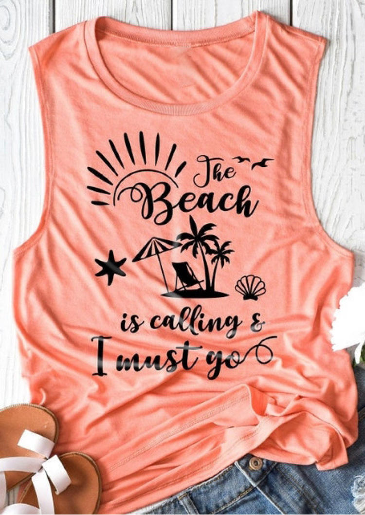 

The Beach Is Calling I Must Go Tank - Pink, SCM000104