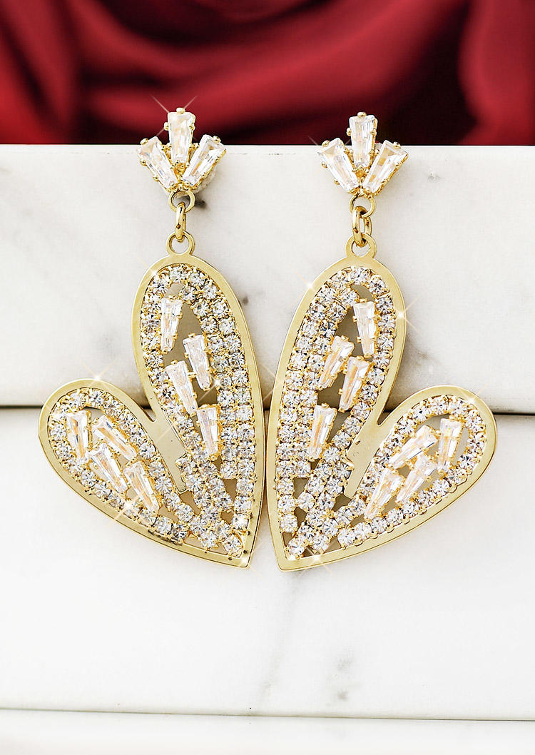 

Valentine Rhinestone Heart Earrings, Gold, 526494