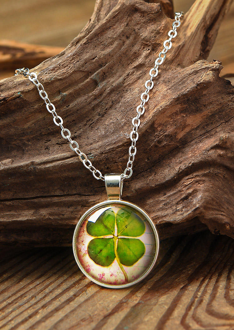 

Lucky Shamrock Alloy Necklace, Silver, 526849
