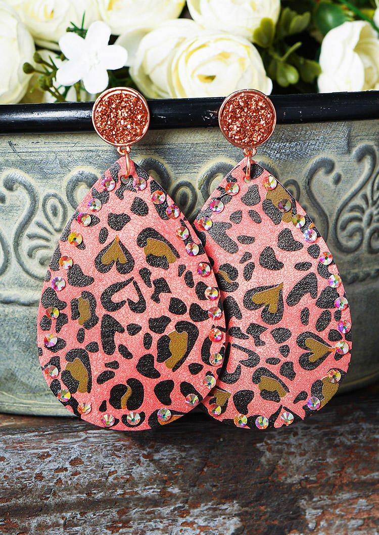 Rhinestone Leopard Heart Earrings