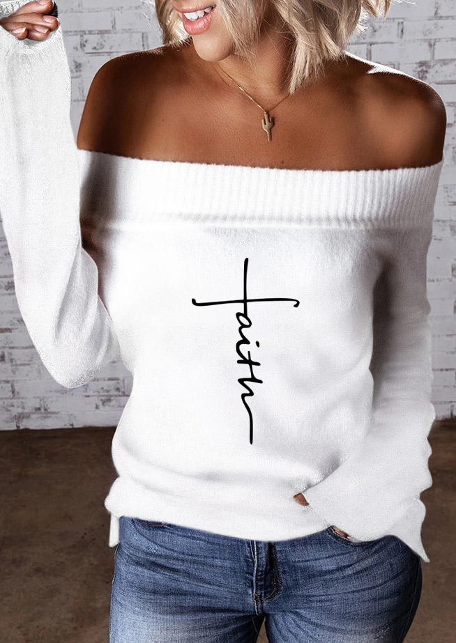 

Faith Off Shoulder Long Sleeve Sweater - White, 526967
