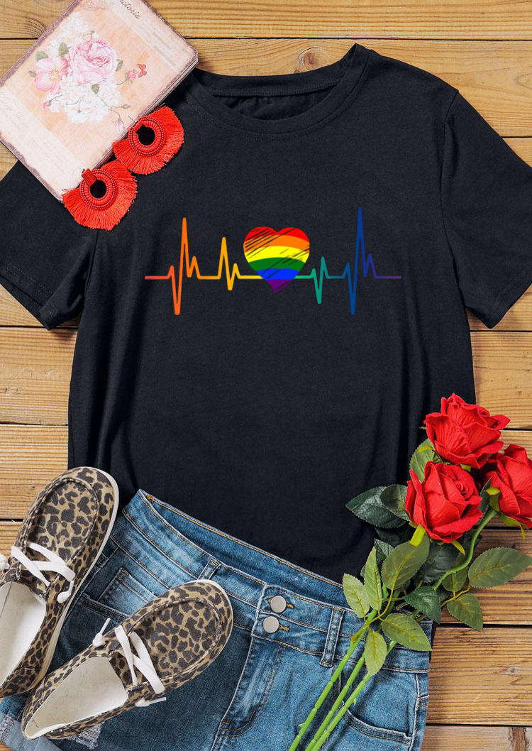 

LGBT Heartbeat O-Neck T-Shirt Tee - Black, 527423