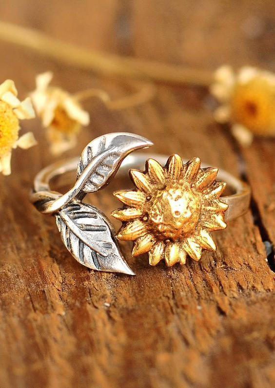

Sunflower Leaf Alloy Open Ring, Gold, 527500