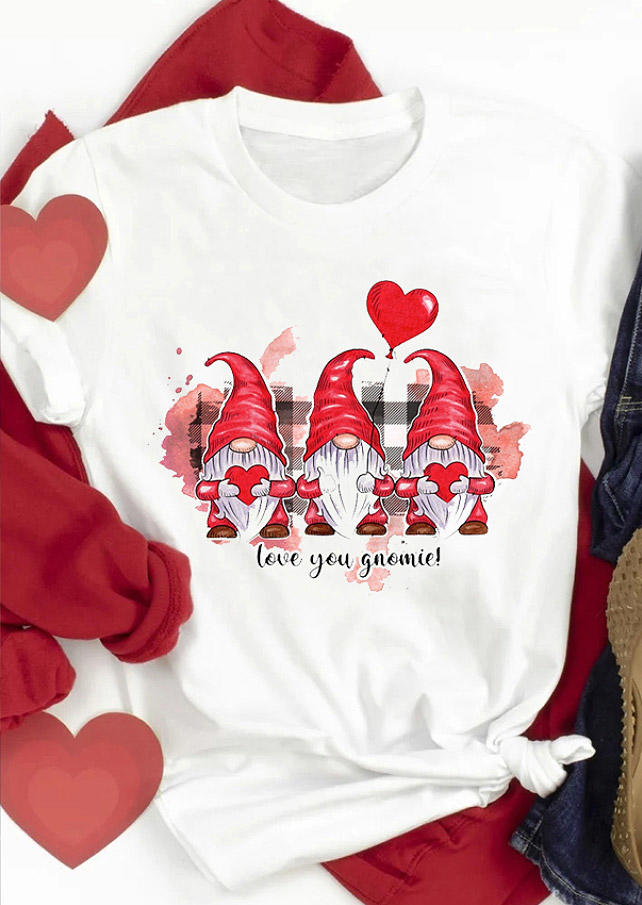

Valentine Love You Gnomie T-Shirt Tee - White, 527502